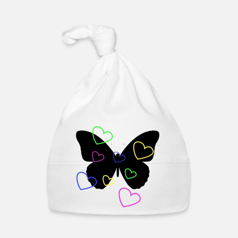 Cœurs Néon Multicolore sur Papillon  Bonnet bio Bébé