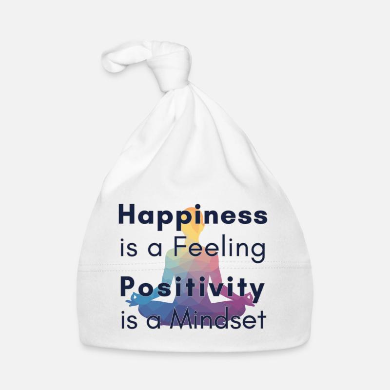 Happiness is a Feeling Positivity is a Mindset - Bonnet bio Bébé - blanc