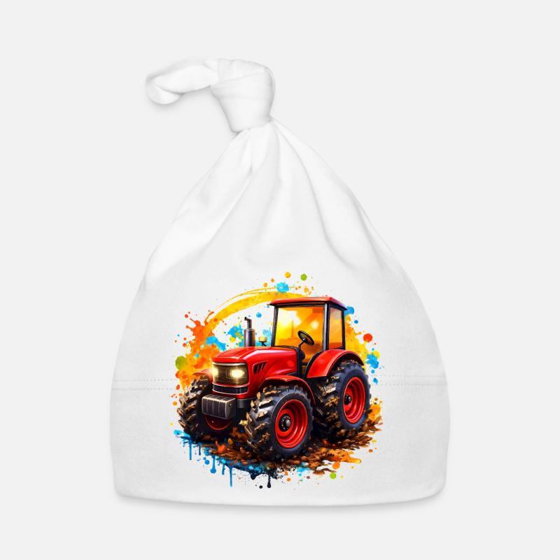 Red tractor with paint splashes Organic Baby Cap