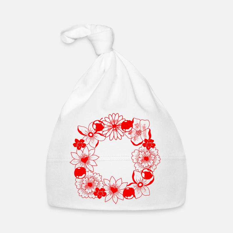 Cadre de cercle de fleurs rouges Bonnet bio Bébé
