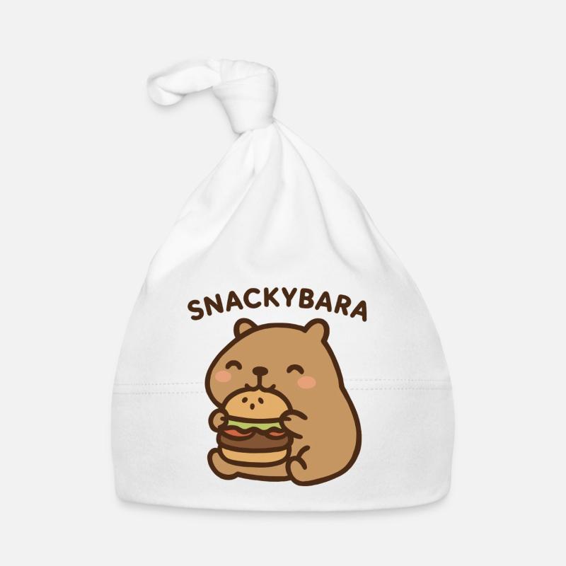 Snackybara – Capybara mit Burger Baby Bio-Mütze