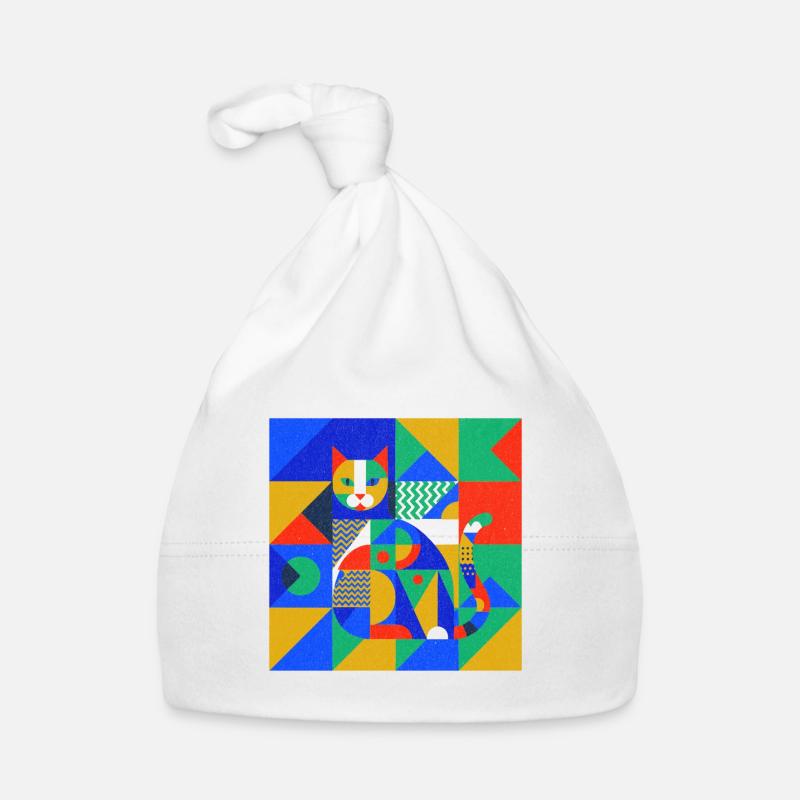 Mosaïque géométrique de chat - Bonnet bio Bébé - blanc