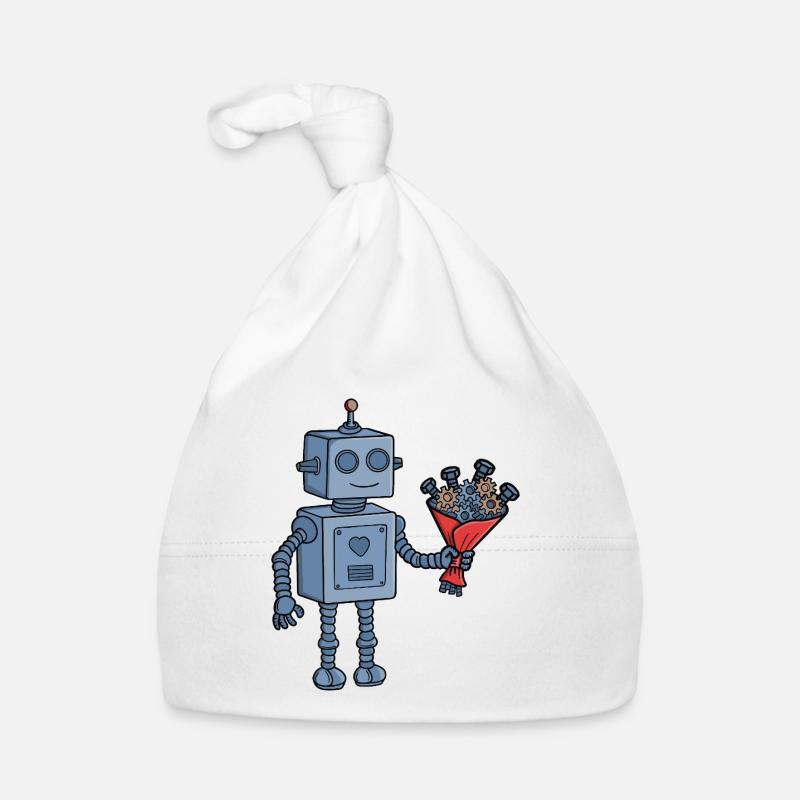 Robot de la Saint-Valentin mignon avec bouquet d’engrenages mécaniques Bonnet bio Bébé