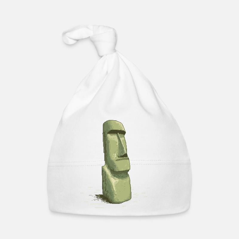 Retro Pixel Art Moai Easter Island Statue Organic Baby Cap