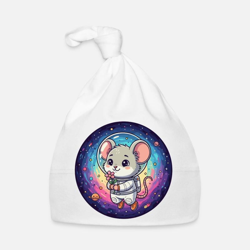 Maus im Astronautanzug mit Blume im All Baby Bio-Mütze
