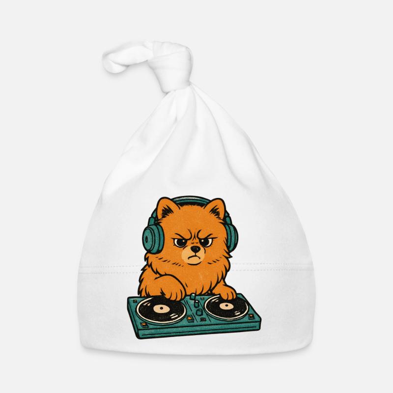 Retro DJ Zwergspitz: Pomeranian am Turntable Baby Bio-Mütze