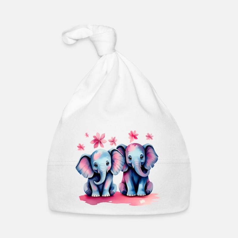 Éléphants pastel avec des fleurs Bonnet bio Bébé