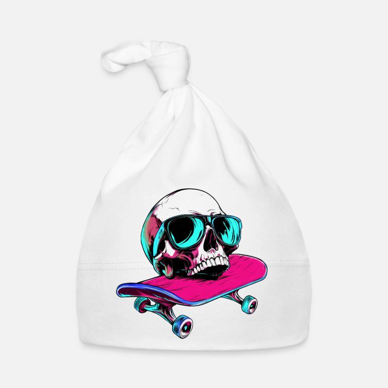 Totenköpfe Skateboard - 1990 - Baby Bio-Mütze - Weiß
