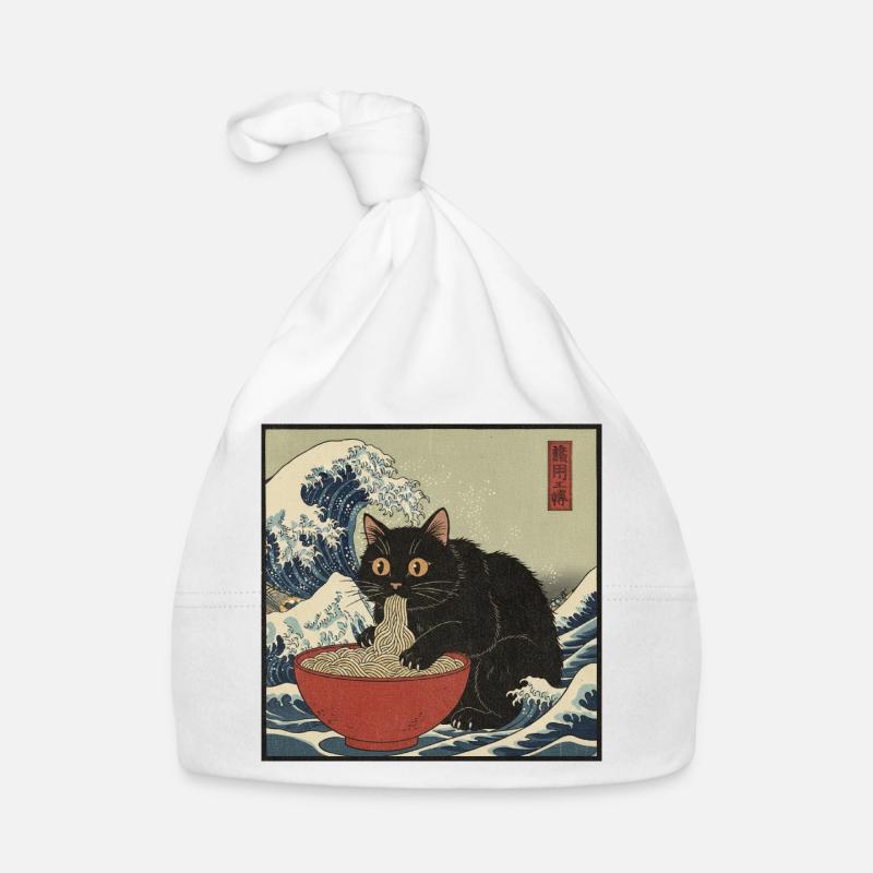 Japan Cat Ramen Noodles Retro Wave Pattern Organic Baby Cap