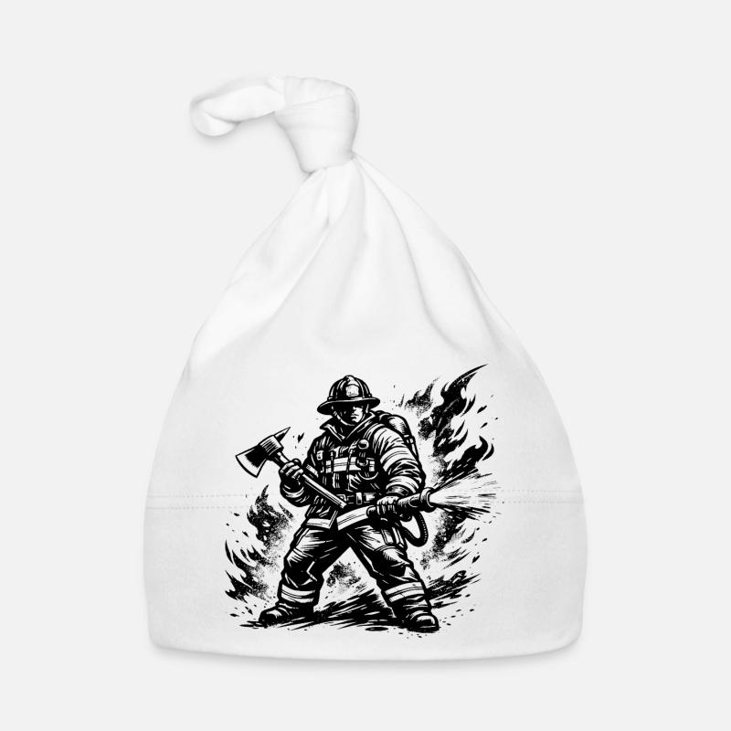 Heroic Firefighter Comic Style Black White Organic Baby Cap