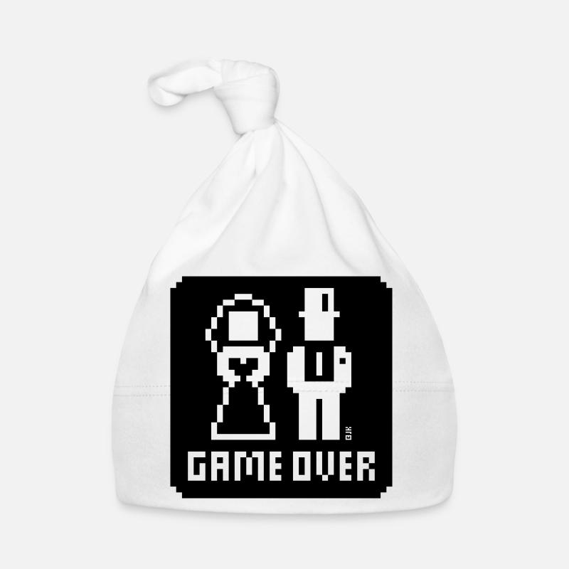 Game Over (Mariage, enterrement de vie de garçon, mariés, Pixel, NEG B) Bonnet bio Bébé