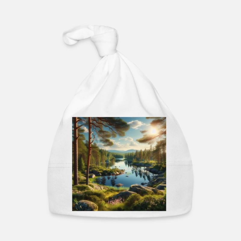 Waldsee in der Abendsonne - Baby Bio-Mütze - Weiß