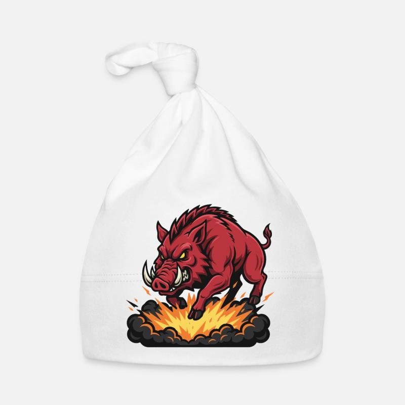 Sanglier Rouge Feu Explosion Mascotte Boar Bonnet bio Bébé