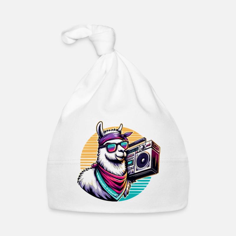 Llama avec boombox dans une ambiance rétro Bonnet bio Bébé