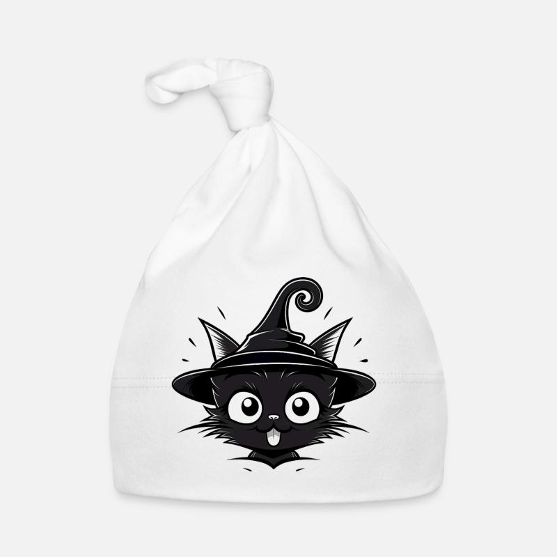 Sorcière Chat Noir avec Chapeau de Sorcière - Chat - Bonnet bio Bébé - blanc