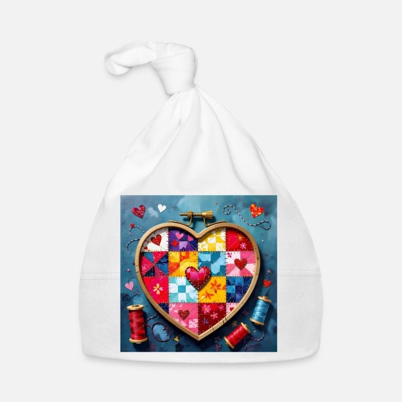 Patchwork Herz Quiltkunst Baby Bio-Mütze