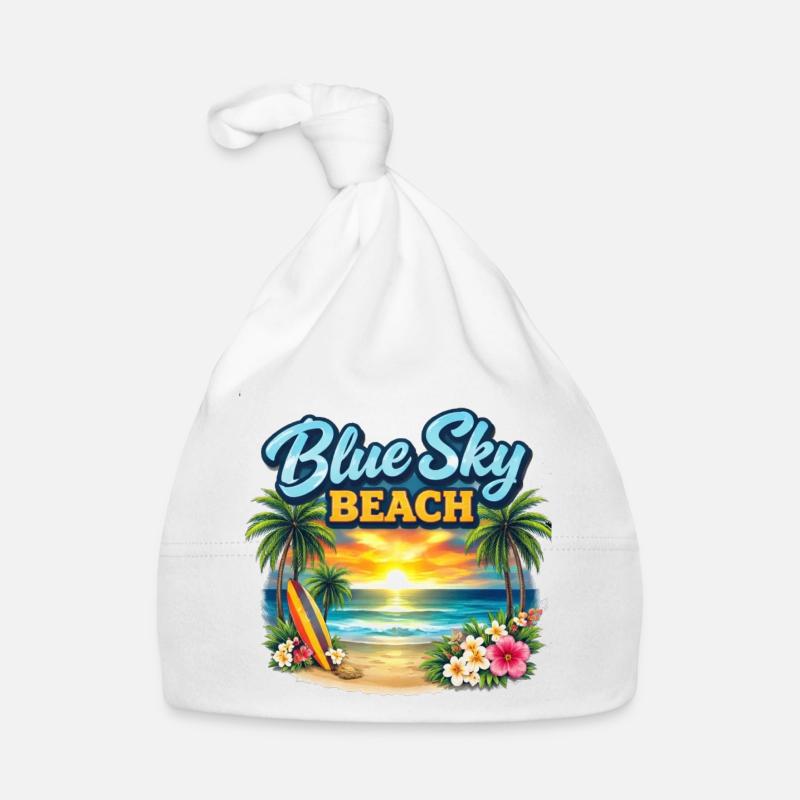 Coucher de soleil sur la plage du ciel bleu Bonnet bio Bébé