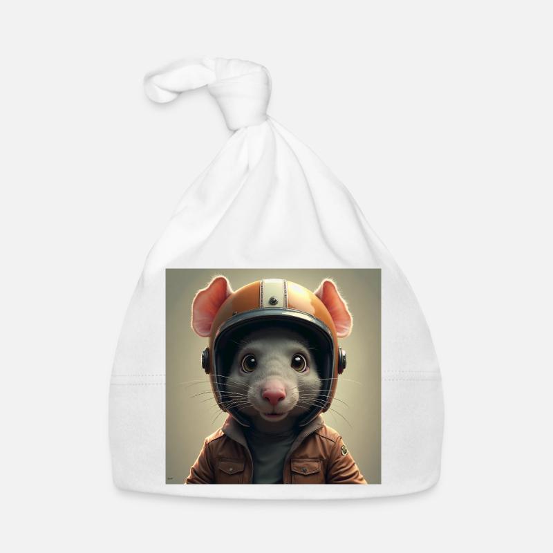le petit rat motard - Bonnet bio Bébé - blanc