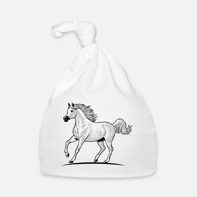 Cheval Blanc arabe Pommelé Trot Élégance Équestre - Bonnet bio Bébé - blanc