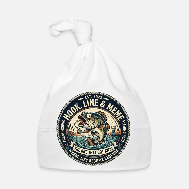 Ligne & Hook Legends Patch, pêche amusante - Bonnet bio Bébé - blanc