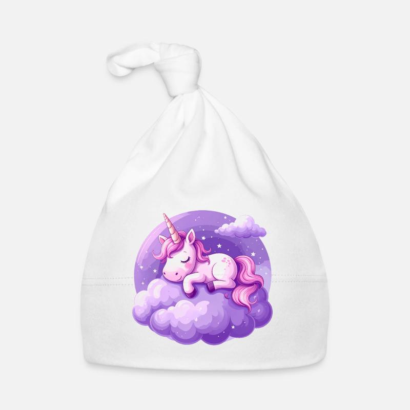 Pink unicorn sleeping on a purple cloud Organic Baby Cap