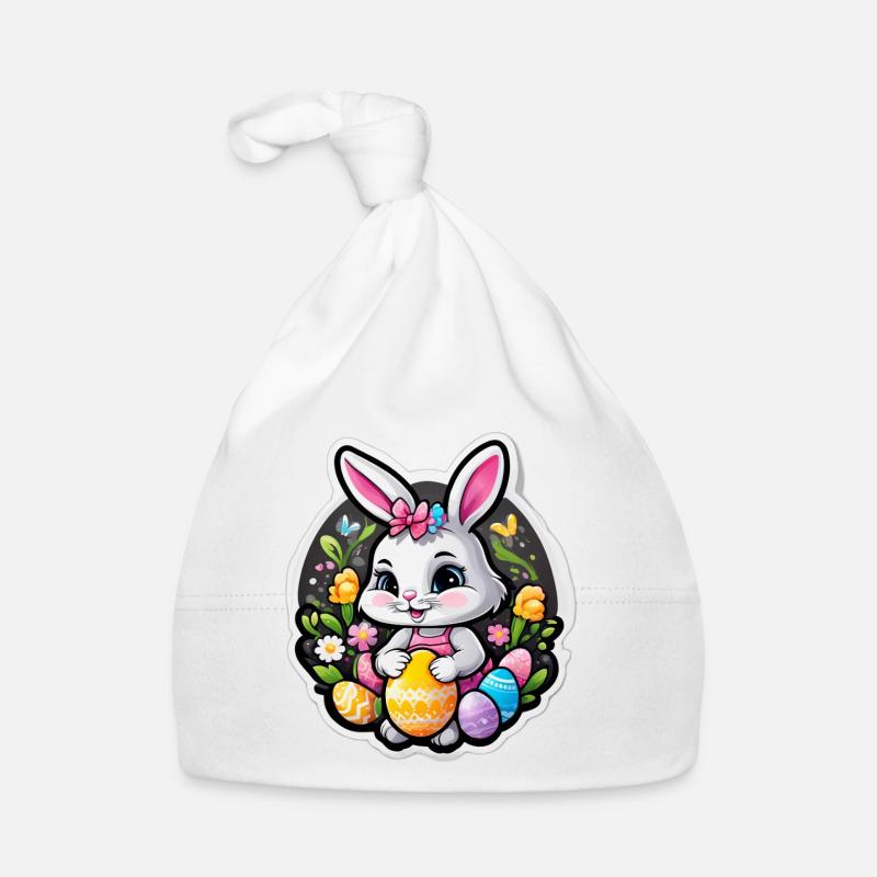 Frühlingskaninchen und bunte Eier Baby Bio-Mütze