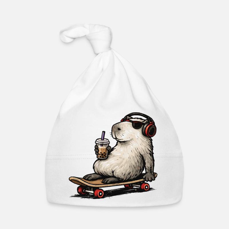 Capybara Skateboard Bubble Tea Organic Baby Cap