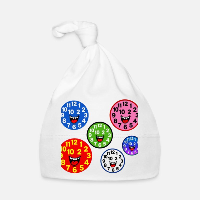 Colorful Smiling Clocks Organic Baby Cap