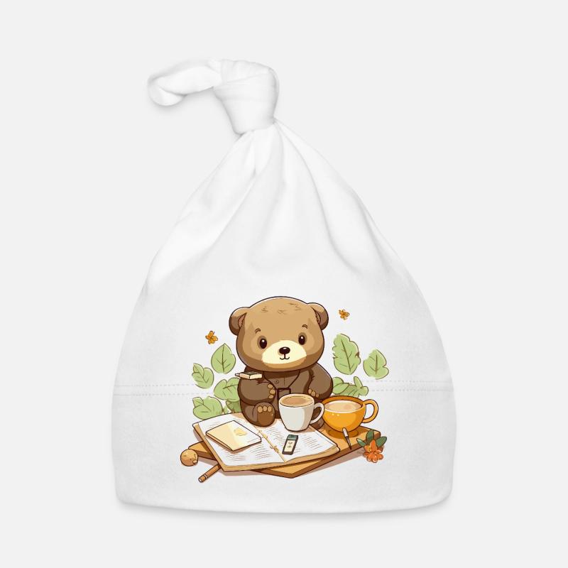 Cuddly bear reading with coffee Organic Baby Cap