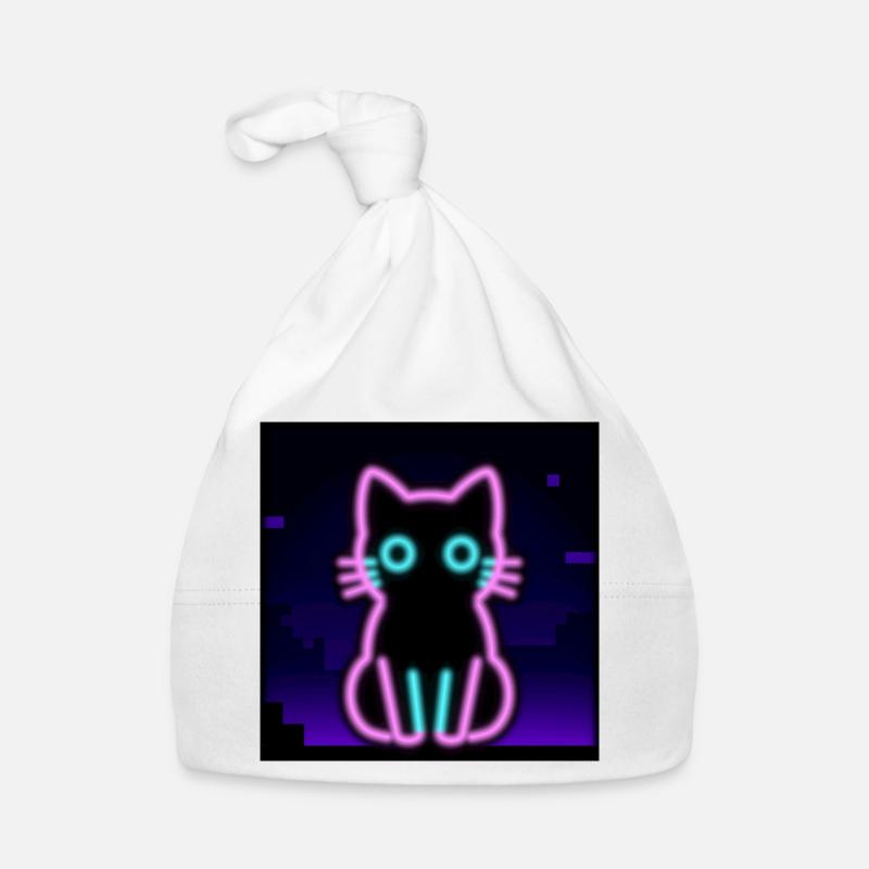 Neon Cat – Pixel Vibes pour les joueurs et les passionnés - Bonnet bio Bébé - blanc
