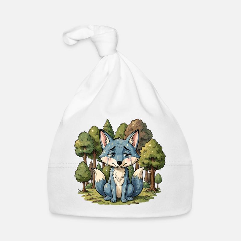 Blue fox animal sad forest Organic Baby Cap