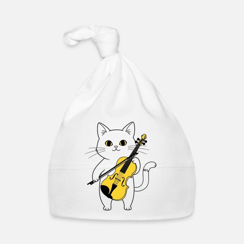 Cute Cat Playing Cello Chat Bonnet bio Bébé