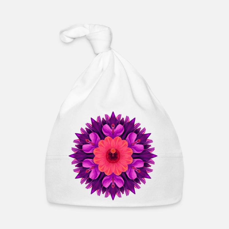 Mandala de fleurs en orange violet Bonnet bio Bébé