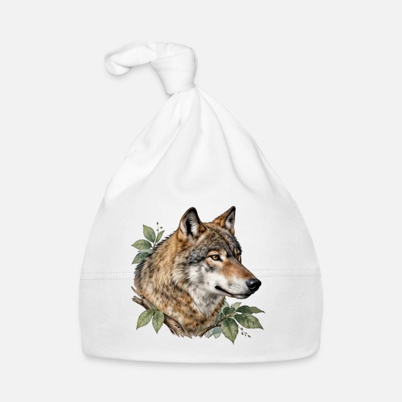 Wolf surrounded by foliage Organic Baby Cap