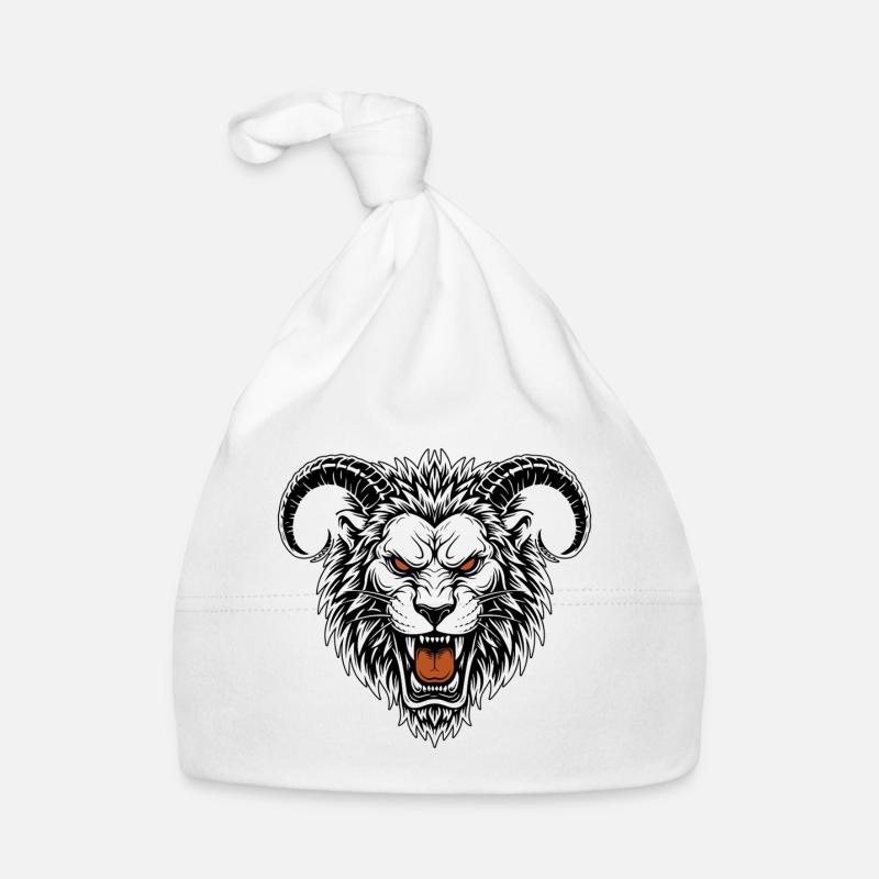Lion Mask Ram's Horns White Chimera Totem Organic Baby Cap