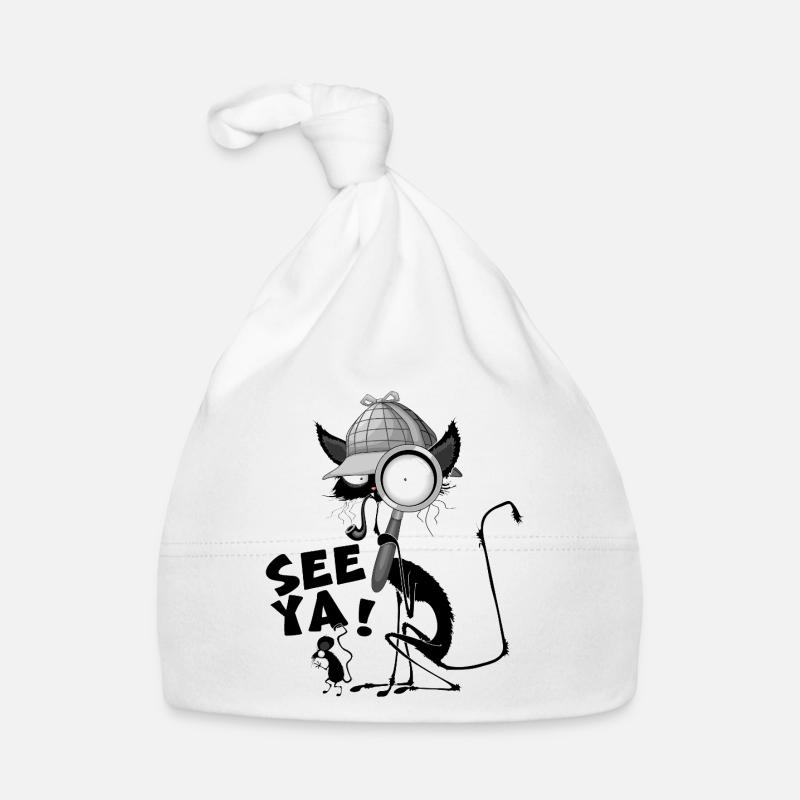 "SEE YA!" Black Cat and Mouse Funny Meme Organic Baby Cap