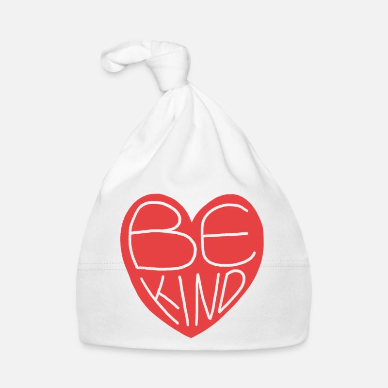 Cœur rouge mignon Be Kind, dessin à la main - Bonnet bio Bébé - blanc