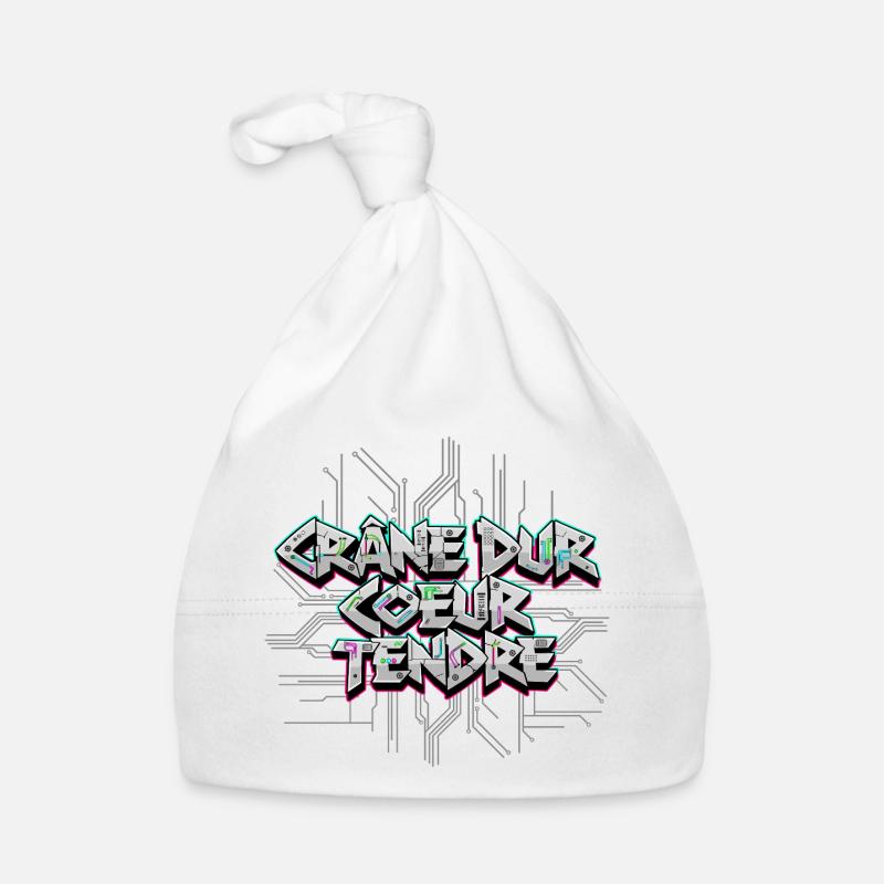 Cyber Electro - Crâne dur Cœur tendre - Bonnet bio Bébé - blanc