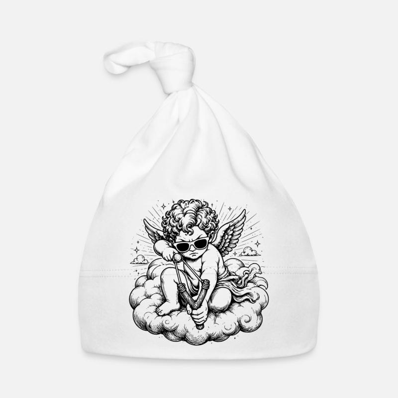 Wütender Cherub mit Steinschleuder Baby Bio-Mütze