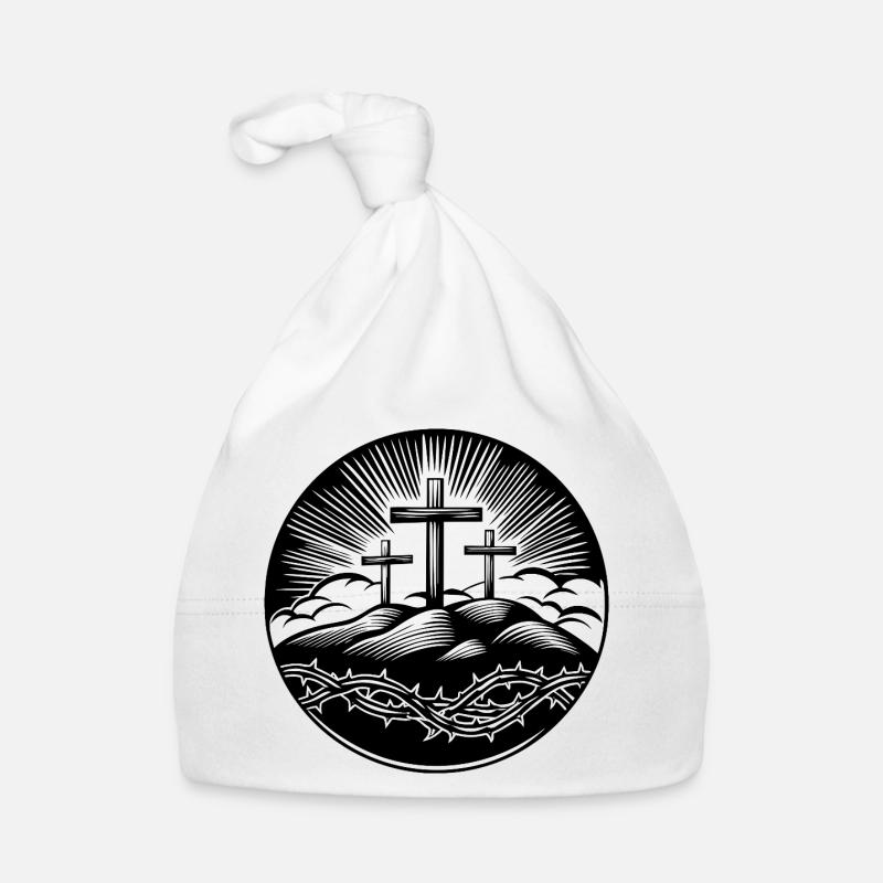 Motif de la croix chrétienne - Bonnet bio Bébé - blanc