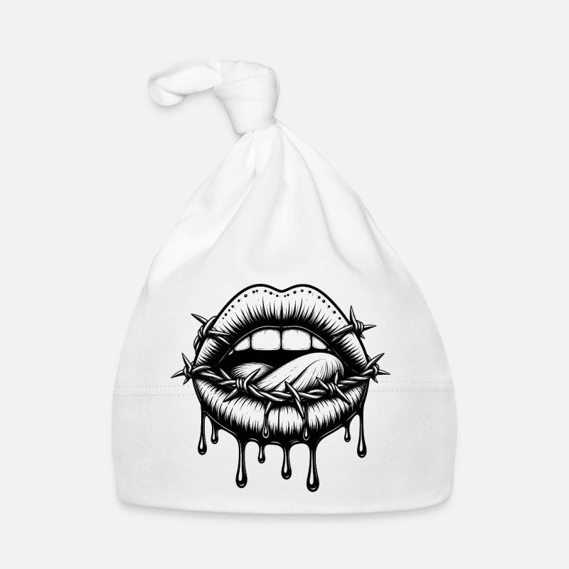 Barbed wire lips in black and white Organic Baby Cap