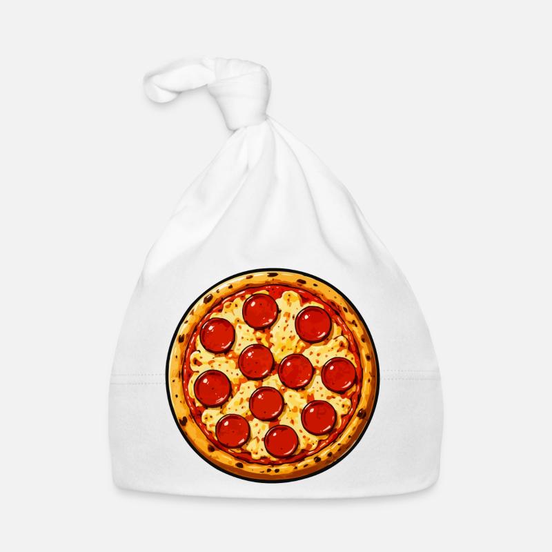 Pepperoni Pizza Illustration Comic Style Organic Baby Cap