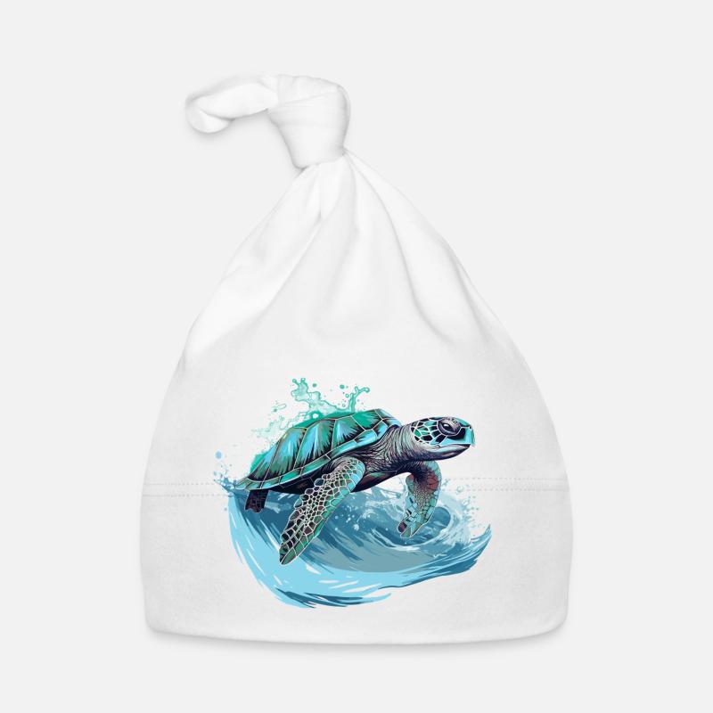 Danse des vagues de tortues néon - Bonnet bio Bébé - blanc
