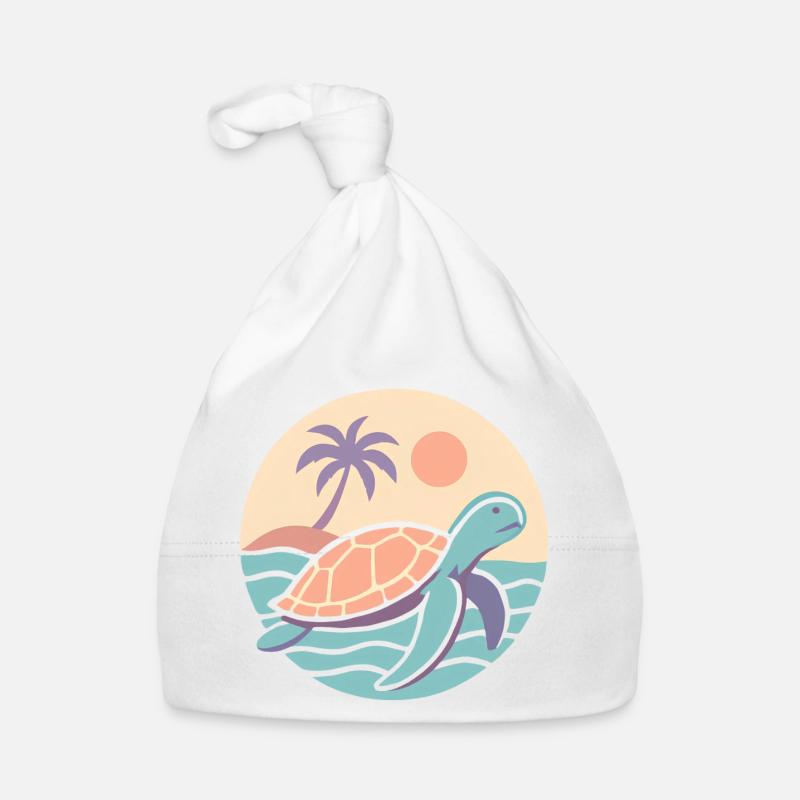 Retro turtle on the beach Organic Baby Cap