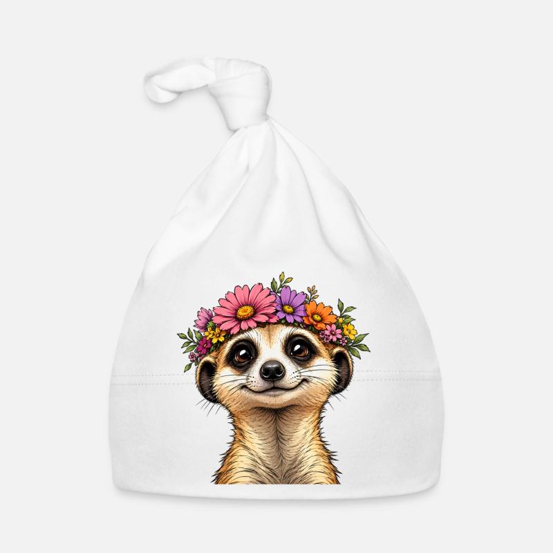 Erdmännchen mit Blumenschmuck  Baby Bio-Mütze