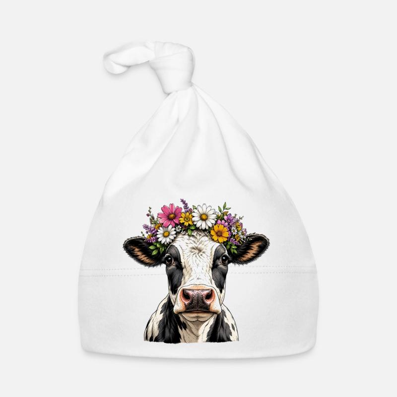 Vache décorée floral Bonnet bio Bébé
