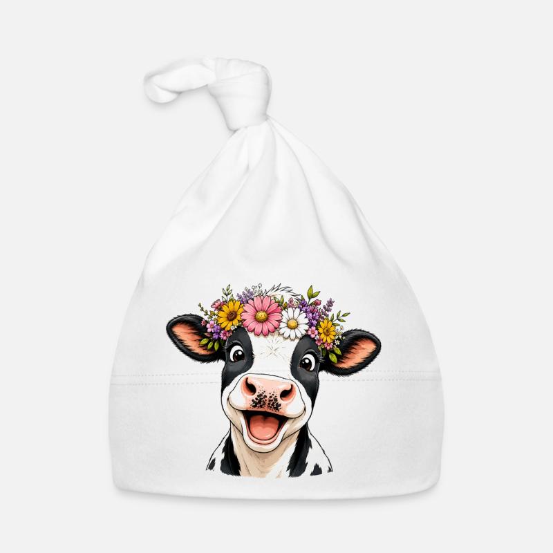 Vache avec une couronne de fleurs Bonnet bio Bébé