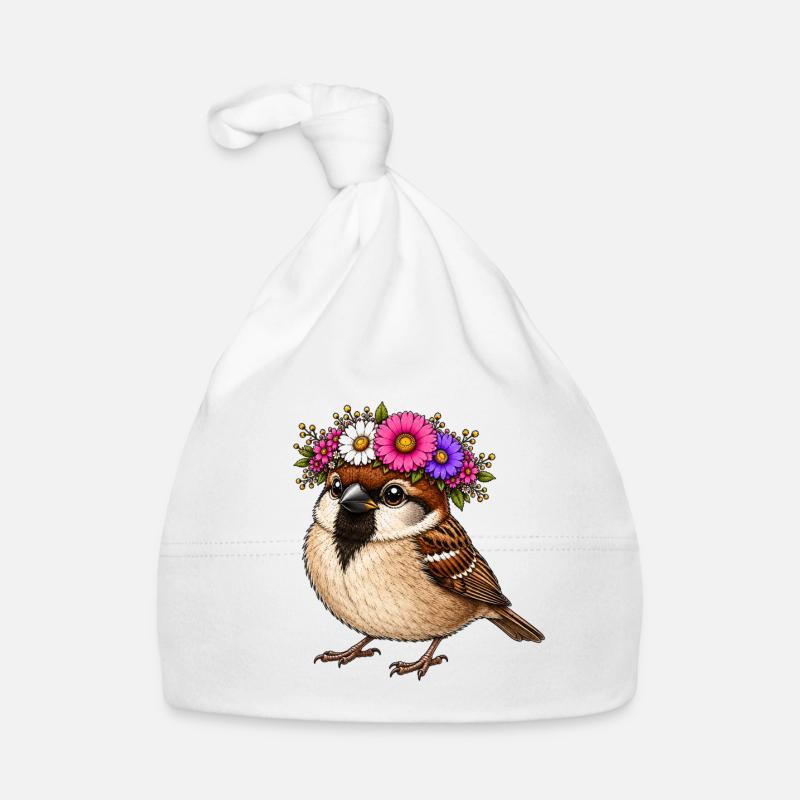 Oiseau décoré de fleurs Bonnet bio Bébé