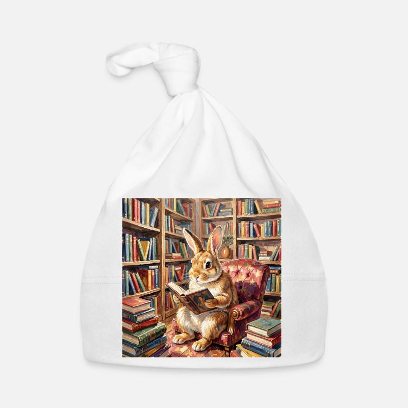 Library Rabbit Reading Portrait Organic Baby Cap