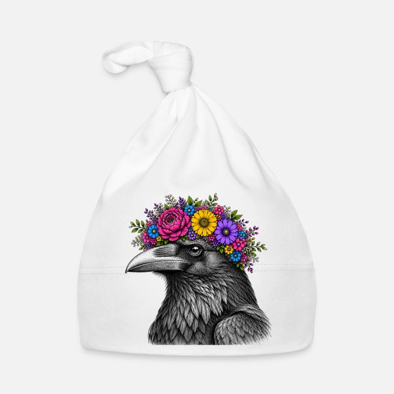 Tête de corbeau avec couronne de fleurs Bonnet bio Bébé